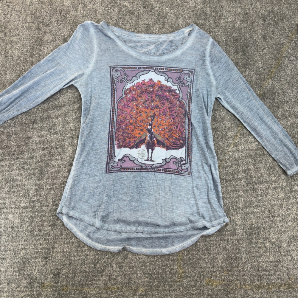 Lucky Brand Peacock Graphic Long Sleeve Tee Blue Size S